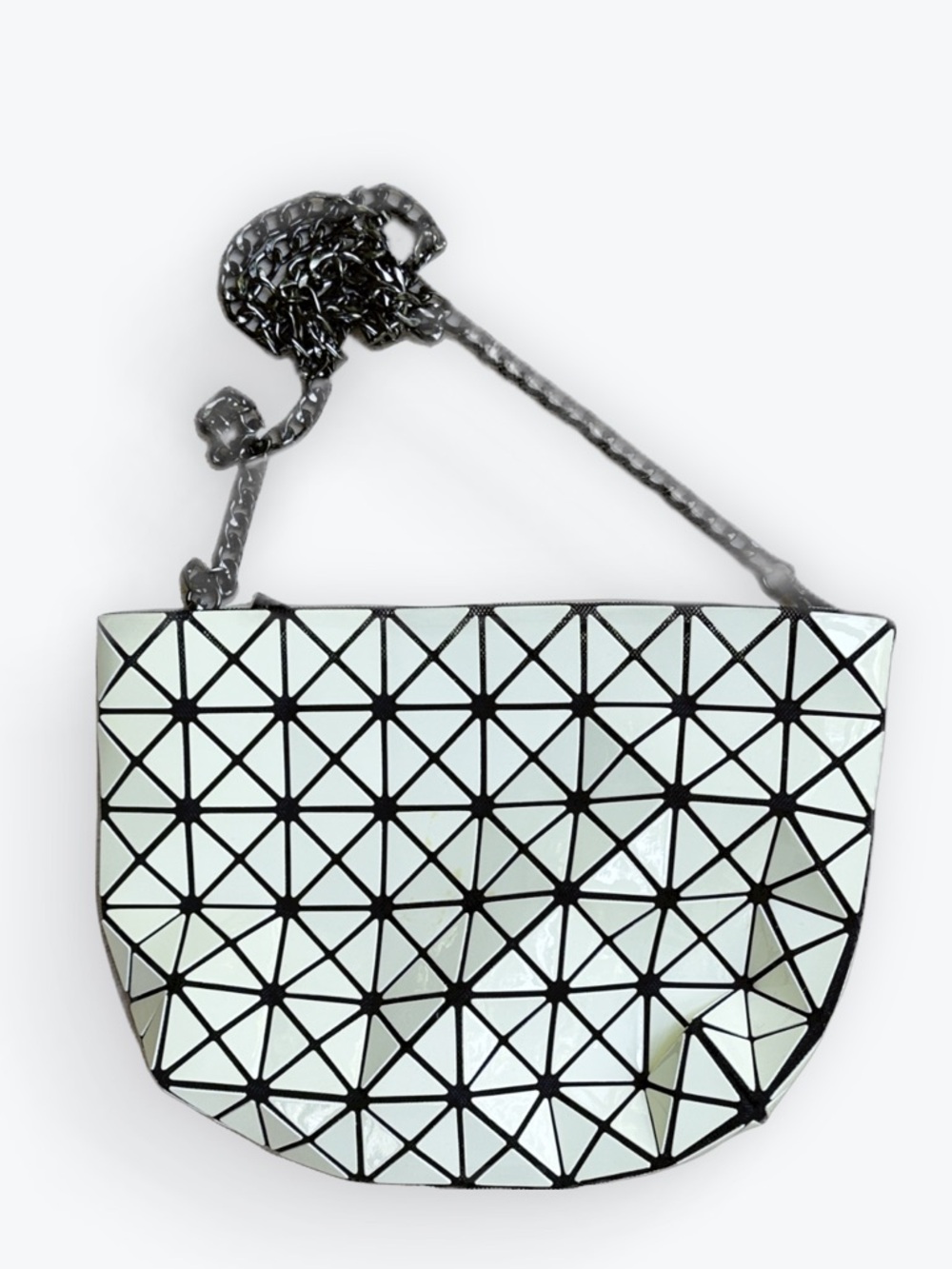 Edgy Tessellated Neutral Issey Miyake Baobao Crossbody Bag With Chain Strap